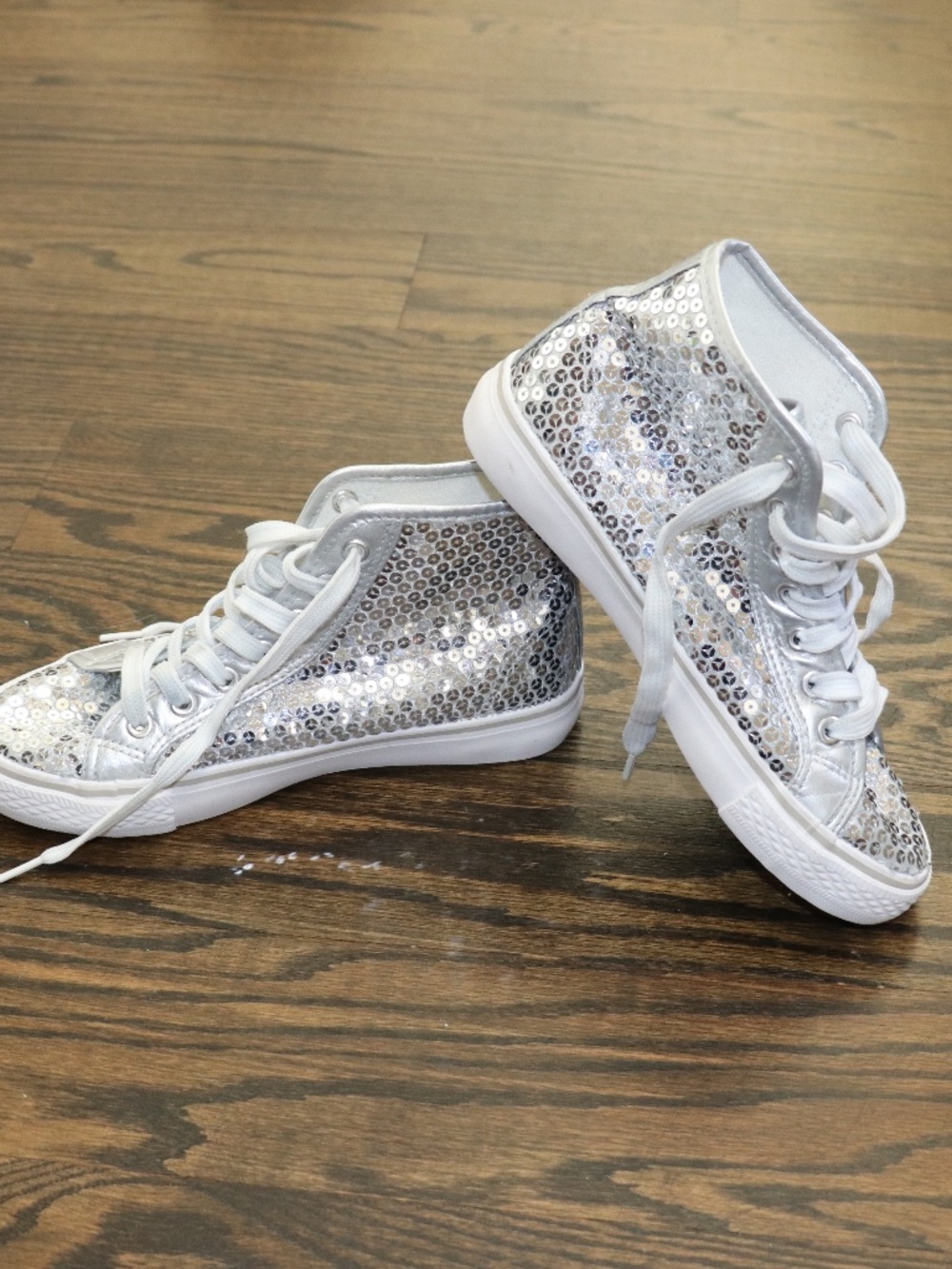 Girls Balera Silver Sequin High Top Hip Hop Dance Sneakers Size 5 WL6034 - Picture 10 of 11